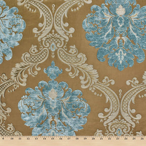 Royal Damask Chenille Upholstery Brocade Satin Jacquard Fabric SV579956 Tan Turquoise A9