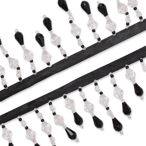 Small Teardrop Beaded Rhinestone Tassel Fringe Trim SV580234 Black / Clear 2