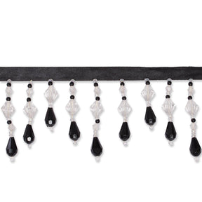 Small Teardrop Beaded Rhinestone Tassel Fringe Trim SV580234 Black / Clear 1