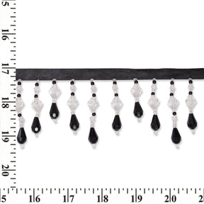 Small Teardrop Beaded Rhinestone Tassel Fringe Trim SV580234 Black / Clear 3
