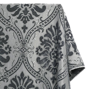 Floral Damask Chenille Upholstery Brocade Jacquard Fabric SV580307 Grey / Navy Blue 1