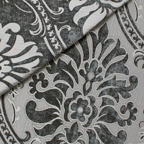 Floral Damask Chenille Upholstery Brocade Jacquard Fabric SV580307 Grey / Navy Blue 3