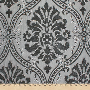 Floral Damask Chenille Upholstery Brocade Jacquard Fabric SV580307 Grey / Navy Blue 4