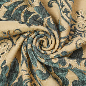 Floral Damask Chenille Upholstery Brocade Jacquard Fabric SV580309 Gold / Teal 2
