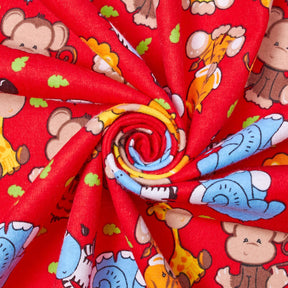 Zoo Animals Printed Cotton Flannel Fabric SV580342 Red 2