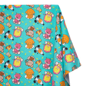 Zoo Animals Printed Cotton Flannel Fabric SV580344 Turquoise 1