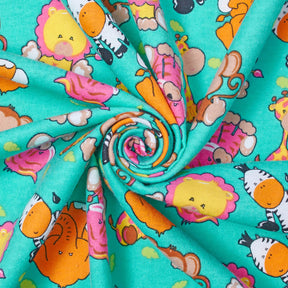 Zoo Animals Printed Cotton Flannel Fabric SV580344 Turquoise 2
