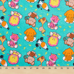 Zoo Animals Printed Cotton Flannel Fabric SV580344 Turquoise 3