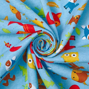Forest Animals Printed Cotton Flannel Fabric SV580351 Blue 2