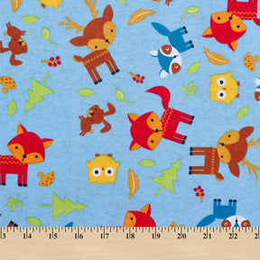 Forest Animals Printed Cotton Flannel Fabric SV580351 Blue 3