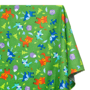 Forest Animals Printed Cotton Flannel Fabric SV580352 Green 1