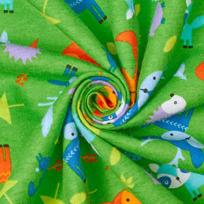 Forest Animals Printed Cotton Flannel Fabric SV580352 Green 2