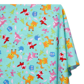 Forest Animals Printed Cotton Flannel Fabric SV580353 Turquoise 1