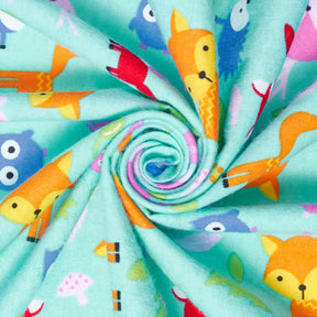 Forest Animals Printed Cotton Flannel Fabric SV580353 Turquoise 2