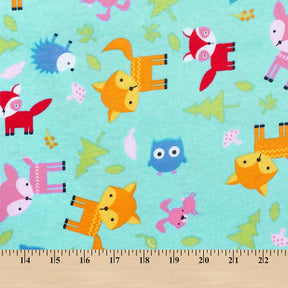 Forest Animals Printed Cotton Flannel Fabric SV580353 Turquoise 3