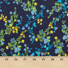 Floral Vine Printed Cotton Flannel Fabric SV580357 Navy Blue 3