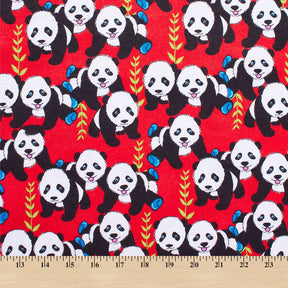 Panda Printed Cotton Flannel Fabric SV580361 Red 3