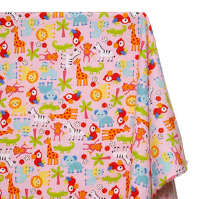 Jungle Animals Printed Cotton Flannel Fabric SV580365 Pink 1