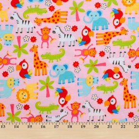Jungle Animals Printed Cotton Flannel Fabric SV580365 Pink 3