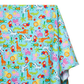 Jungle Animals Printed Cotton Flannel Fabric SV580367 Turquoise 1