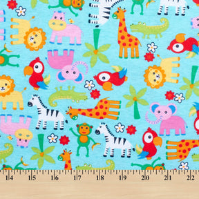 Jungle Animals Printed Cotton Flannel Fabric SV580367 Turquoise 3