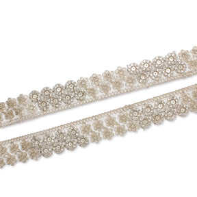 1 25 Inch Floral Corded Sequin Woven Mesh Trim SV580392 Silver A1
