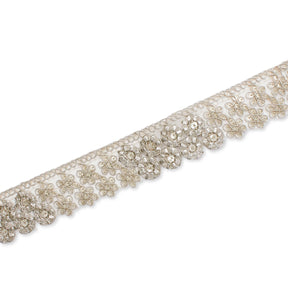 1 25 Inch Floral Corded Sequin Woven Mesh Trim SV580392 Silver A2
