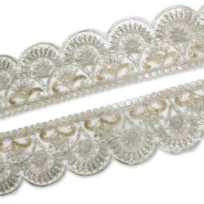 2 5 Inch Scalloped Sequin Metallic Corded Mesh Trim SV580393 Silver A1