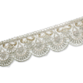 2 5 Inch Scalloped Sequin Metallic Corded Mesh Trim SV580393 Silver A2
