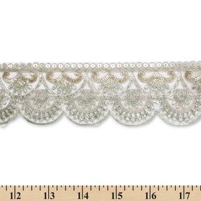 2 5 Inch Scalloped Sequin Metallic Corded Mesh Trim SV580393 Silver A9