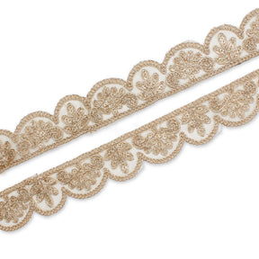 Vine Sequined Metallic Corded Scalloped Mesh Trim SV580394 Gold A1