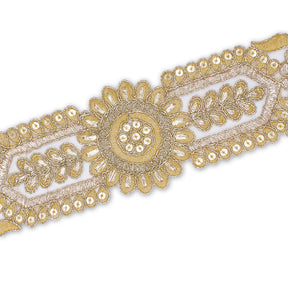 2 5 Inch Sunflower Floral Sequined Metallic Cording With Embroidery On Mesh Trim SV580395 Antique Gold A2