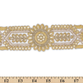 2 5 Inch Sunflower Floral Sequined Metallic Cording With Embroidery On Mesh Trim SV580395 Antique Gold A9