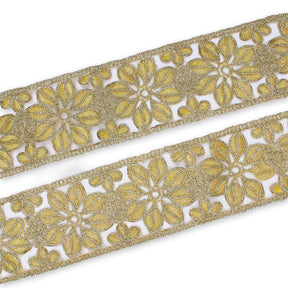 2 5 Inch Floral Swirl Metallic Corded With Embroidery On Lace Trim SV580396 Antique Gold A1