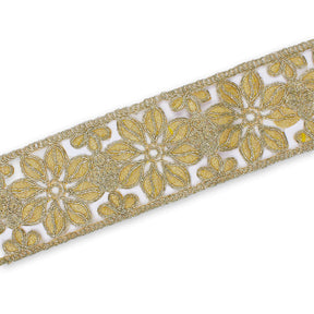 2 5 Inch Floral Swirl Metallic Corded With Embroidery On Lace Trim SV580396 Antique Gold A2