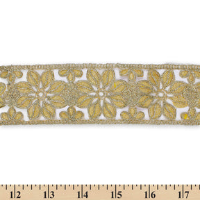 2 5 Inch Floral Swirl Metallic Corded With Embroidery On Lace Trim SV580396 Antique Gold A9
