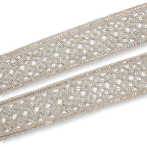 2 5 Inch Geometric Rhinestone Beaded Sequin Corded Eyelet Lace Trim SV580399 Silver A1