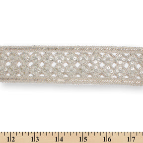 2 5 Inch Geometric Rhinestone Beaded Sequin Corded Eyelet Lace Trim SV580399 Silver A9