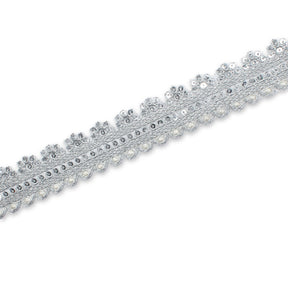 1 Inch Floral Striped Corded Sequin Mesh Trim SV580400 Silver A2