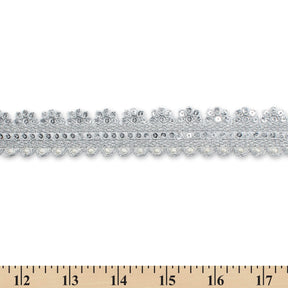 1 Inch Floral Striped Corded Sequin Mesh Trim SV580400 Silver A9