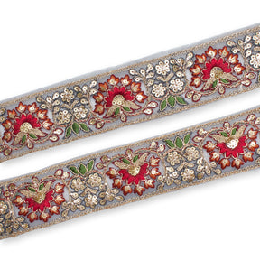 1 75 Inch Floral Bloom Sequin Metallic Corded Embroidery Net Mesh Trim SV580402 Silver A1