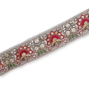 1 75 Inch Floral Bloom Sequin Metallic Corded Embroidery Net Mesh Trim SV580402 Silver A2
