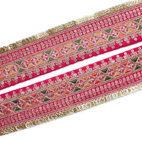 2 5 Inch Triangle Geometric Sequined Metallic Corded Embroidered Trim SV581450 American Beauty A1