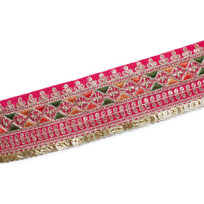 2 5 Inch Triangle Geometric Sequined Metallic Corded Embroidered Trim SV581450 American Beauty A2