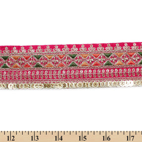 2 5 Inch Triangle Geometric Sequined Metallic Corded Embroidered Trim SV581450 American Beauty A9