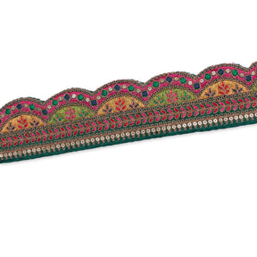 2 25 Inch Multicolor Metallic Leaf Sequin Corded Woven Embroidered Trim SV580406 Hunter Green A2