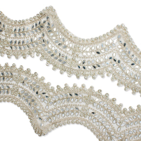 4 Inch Floral Mirror Beaded Rhinestone Metallic Corded Mesh Trim SV580410 Silver A1