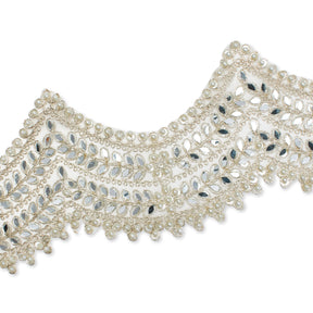 4 Inch Floral Mirror Beaded Rhinestone Metallic Corded Mesh Trim SV580410 Silver A2