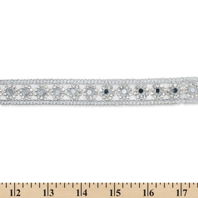 1 Inch Floral Mirror Rhinestone Corded Mesh Trim SV580411 Silver A9