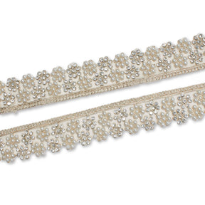 1 25 Inch Floral Beaded Rhinestone Corded Mesh Trim SV580412 Pearl White A1